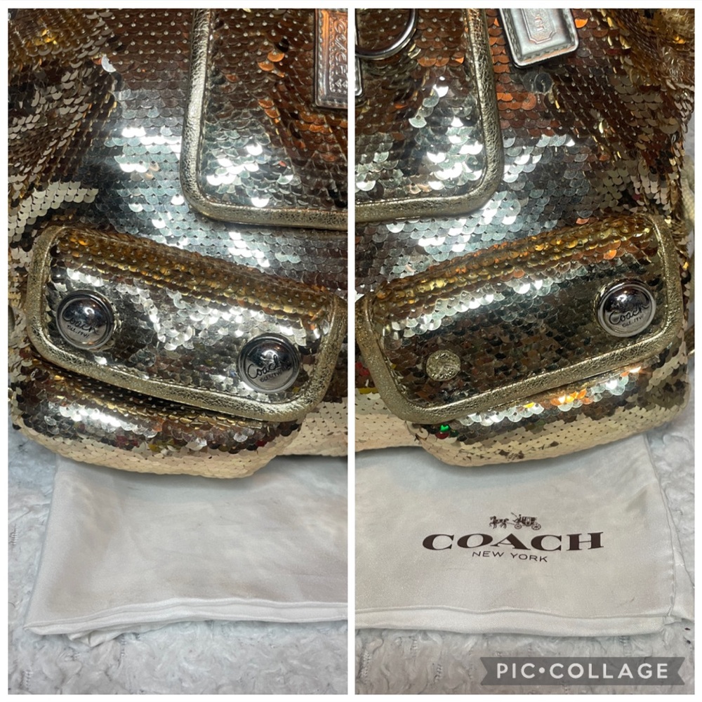 Coach Limited Edition Gold Sequin Poppy Spotlight Shoulder Bag & Wristlet Set - Picture 4 of 17